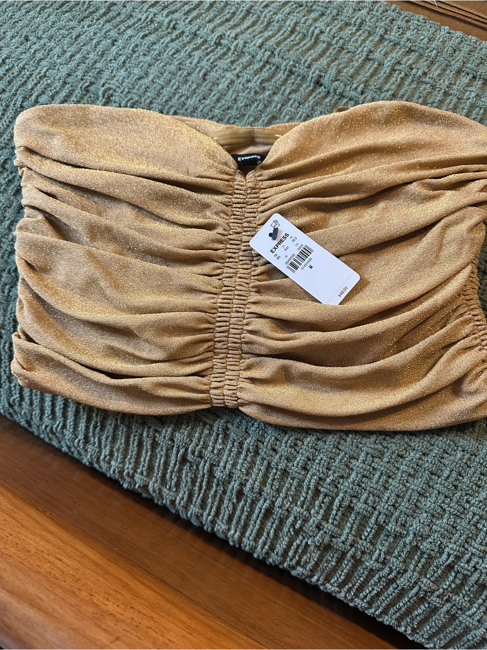 Express Gold Shimmery Ruched Strapless tube top